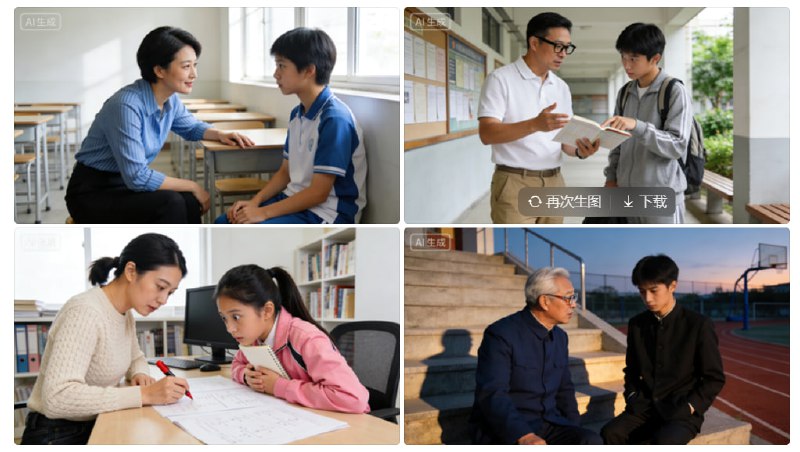 再试一次，banana更像真人，豆包这四个，左上左下都更像小学生