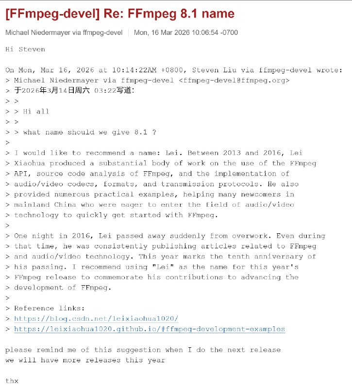 FFmpeg 9.0发布，命名为“Lei”，新增 WebP 原生解码、基于 Vulkan 的 APV 硬件加速，以及 VideoToolbox 加速的 ProRes RAW 解码等