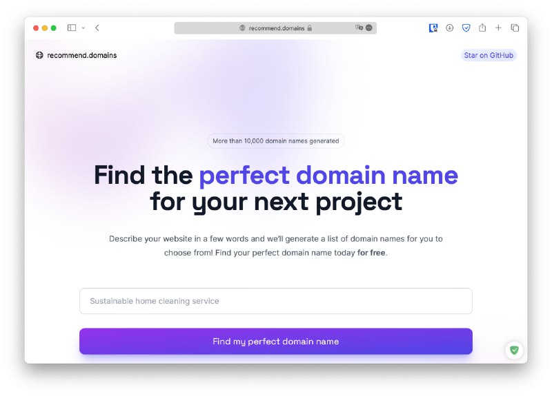 #GitHub #OpenAI▎recommend.domains为你的下一个项目寻找完美的域名：根据描述来推荐可注册域名项目地址｜在线体验频道 @dejavuBlog群组 @dejavuGroup