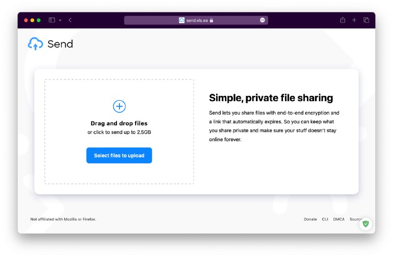#GitHub #自托管▎send简单、私密的文件共享 - 是 mozilla/send 放弃维护后的社区 Fork 版▎特性- 端到端加密的安全分享- 链接过期根据下载次数/时间- 支持 #Docker 一键部署- 支持 #CLI 客户端分享文件- 支持密码保护- 多语言支持- ……项目地址｜CLI 程序｜演示网站频道 @dejavuBlog投稿 @dejavu_pm_bot
