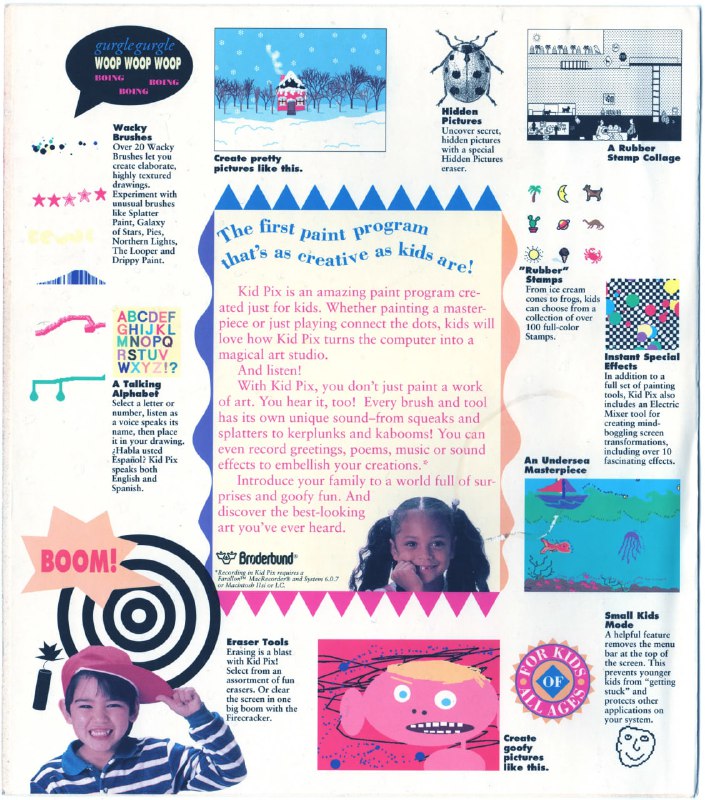 Kid Pix —— 专门为小孩子设计的绘画软件🎨 我们很多人小时候对于计算机早期的回忆可能都在踩地雷，Microsoft Word 的 Clippy，还有小画家之间