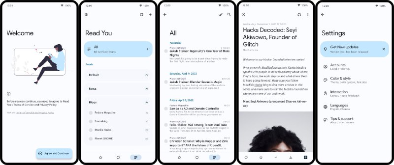 #GitHub #RSS #Android▎ReadYouMaterial You 风格的 RSS 阅读器▎特性- 导入／导出 OPML 订阅文件- 无干扰的沉浸阅读模式- 好看的 Material You 用户界面- 订阅更新通知- 全文抓取／解析- 多账户支持- 集成第三方 RSS 服务 #API- ……项目地址｜下载地址频道 @dejavuBlog群组 @dejavuGroup
