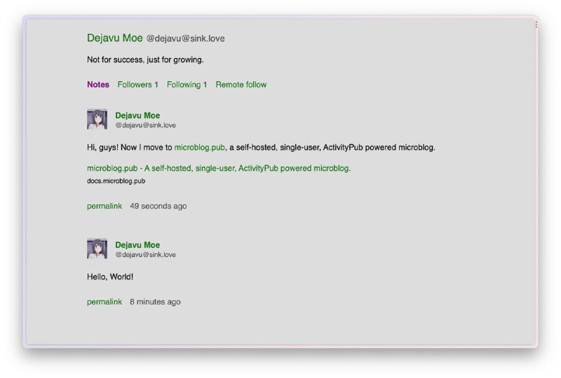 #GitHub #Fediverse #Python▎microblog\.pub一个 #自托管、单用户、ActivityPub 兼容的微博，支持 #Docker 快速部署项目地址｜项目文档频道 @dejavuBlog群组 @dejavuGroup