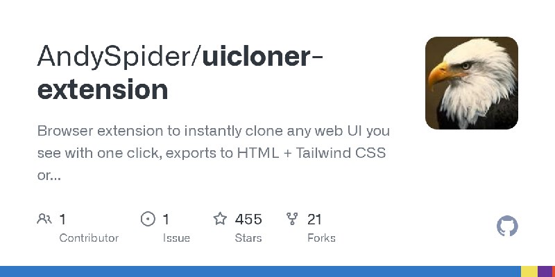 GitHub - AndySpider/uicloner-extension: Browser extension to instantly clone any web UI you see with one click, exports to HTML…