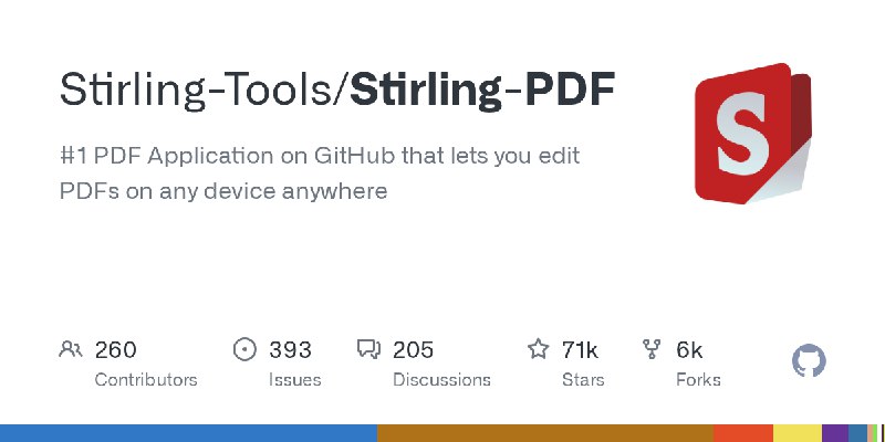 GitHub - Stirling-Tools/Stirling-PDF: #1 PDF Application on GitHub that lets you edit PDFs on any device anywhere