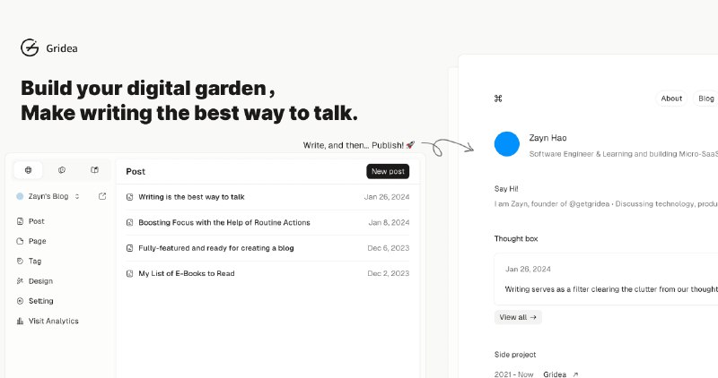 Gridea - Build your digital garden, Make writing the best way to talk