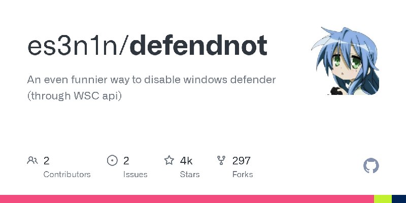 GitHub - es3n1n/defendnot: An even funnier way to disable windows defender (through WSC api)