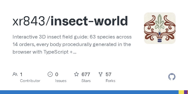 GitHub - xr843/insect-world: Interactive 3D insect field guide: 63 species across 14 orders, every body procedurally generated…