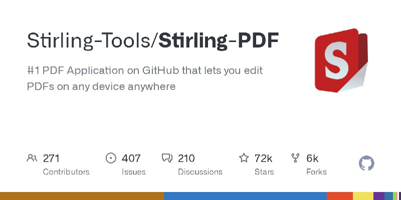 GitHub - Stirling-Tools/Stirling-PDF: #1 PDF Application on GitHub that lets you edit PDFs on any device anywhere