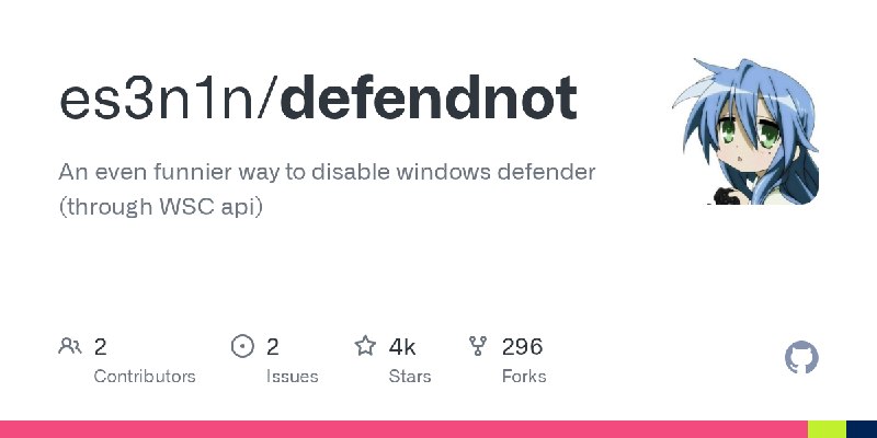 GitHub - es3n1n/defendnot: An even funnier way to disable windows defender (through WSC api)