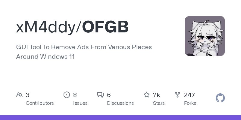 GitHub - xM4ddy/OFGB: GUI Tool To Remove Ads From Various Places Around Windows 11