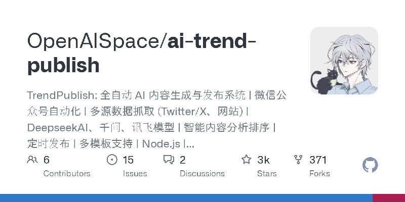 GitHub - OpenAISpace/ai-trend-publish: TrendPublish: 全自动 AI 内容生成与发布系统 | 微信公众号自动化 | 多源数据抓取 (Twitter/X、网站) | DeepseekAI、千问、讯飞模型 |…