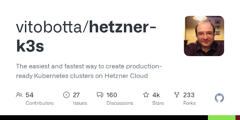GitHub - vitobotta/hetzner-k3s: The easiest and fastest way to create production-ready Kubernetes clusters on Hetzner Cloud