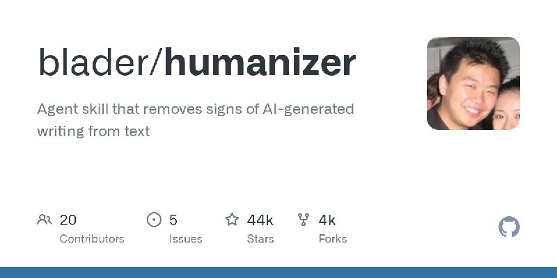 Humanizer —— 把 AI 文案改写成“人话”✍️ GitHub 上有个项目叫 Humanizer，它干的事特别具体：就是把那些一眼就能看出来是 AI 写的文字，给它改写成更像人写出来的样子