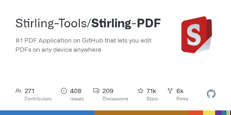 GitHub - Stirling-Tools/Stirling-PDF: #1 PDF Application on GitHub that lets you edit PDFs on any device anywhere