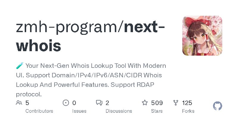 GitHub - zmh-program/next-whois: 🧪 Your Next-Gen Whois Lookup Tool With Modern UI. Support Domain/IPv4/IPv6/ASN/CIDR Whois Lookup…