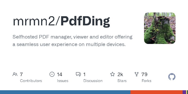 GitHub - mrmn2/PdfDing: Selfhosted PDF manager, viewer and editor offering a seamless user experience on multiple devices.