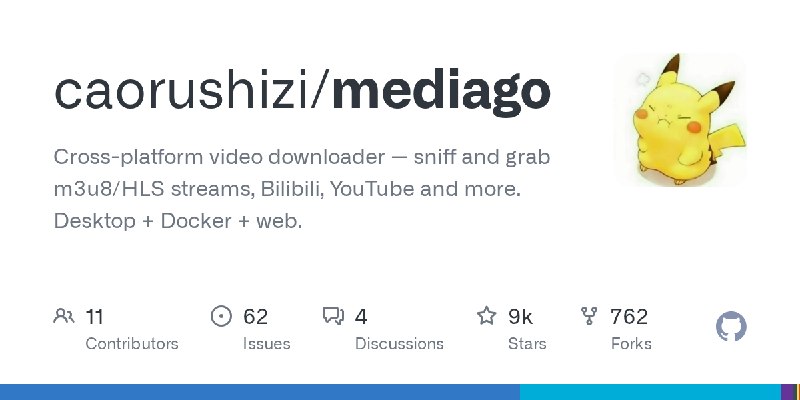 GitHub - caorushizi/mediago: Cross-platform video downloader — sniff and grab m3u8/HLS streams, Bilibili, YouTube and more. Desktop…