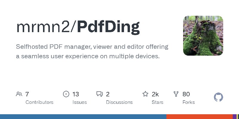 GitHub - mrmn2/PdfDing: Selfhosted PDF manager, viewer and editor offering a seamless user experience on multiple devices.