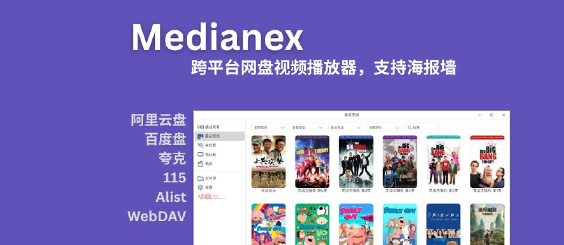 Medianex - 跨平台网盘视频播放器，支持刮削海报墙｜阿里云盘、百度盘、夸克、115、Alist、WebDAV 等 - 小众软件