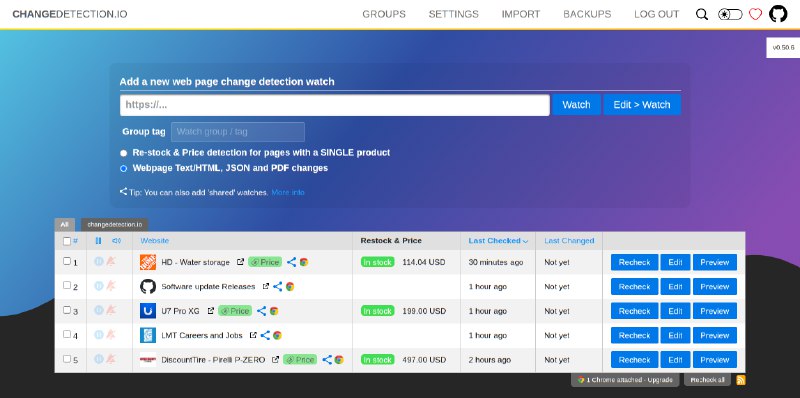 GitHub - dgtlmoon/changedetection.io: Best and simplest tool for website change detection, web page monitoring, and website change…