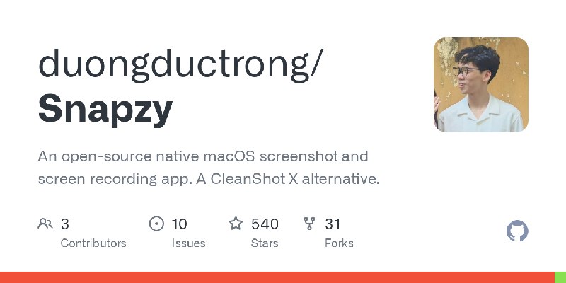 GitHub - duongductrong/Snapzy: An open-source native macOS screenshot and screen recording app. A CleanShot X alternative.
