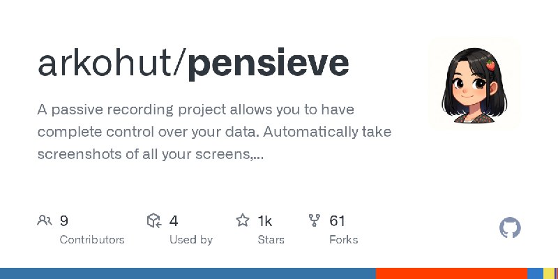 GitHub - arkohut/pensieve: A passive recording project allows you to have complete control over your data. Automatically take screenshots…