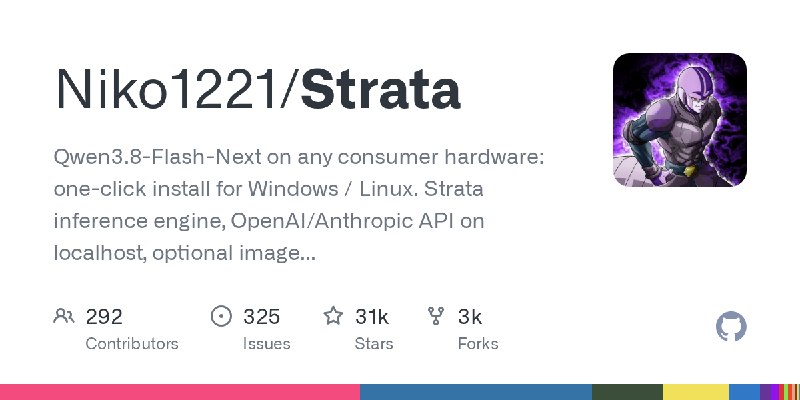 GitHub - Niko1221/Strata: Qwen3.8-Flash-Next on any consumer hardware: one-click install for Windows / Linux. Strata inference…