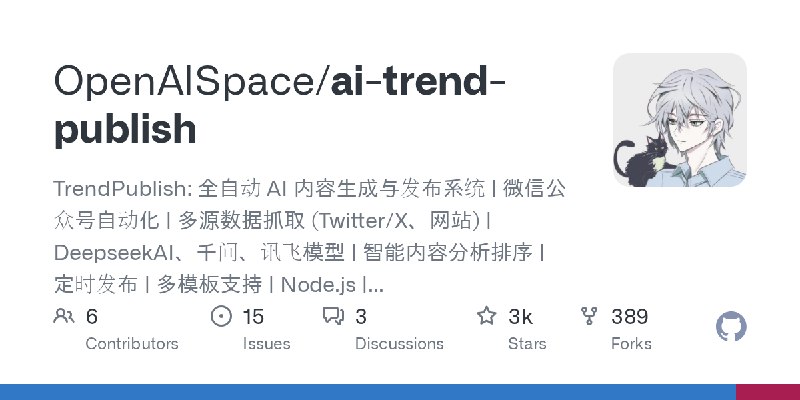 GitHub - OpenAISpace/ai-trend-publish: TrendPublish: 全自动 AI 内容生成与发布系统 | 微信公众号自动化 | 多源数据抓取 (Twitter/X、网站) | DeepseekAI、千问、讯飞模型 |…