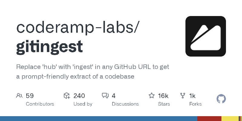 GitHub - coderamp-labs/gitingest: Replace 'hub' with 'ingest' in any GitHub URL to get a prompt-friendly extract of a codebase