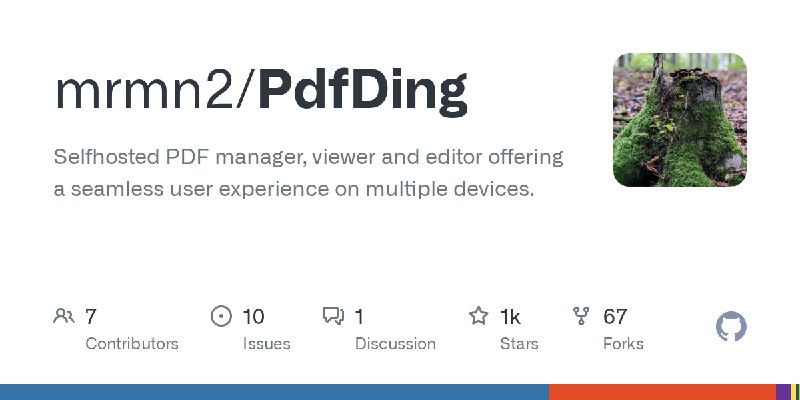 GitHub - mrmn2/PdfDing: Selfhosted PDF manager, viewer and editor offering a seamless user experience on multiple devices.