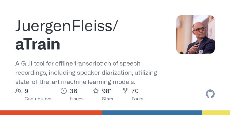 GitHub - JuergenFleiss/aTrain: A GUI tool for offline transcription of speech recordings, including speaker diarization, utilizing…