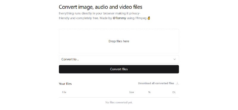 #格式转换 FileConvert 视频、音频与图片格式转换工具，基于开源项目 FFmpeg ，转换速度极快，完全在浏览器端运行，免费使用，无需注册