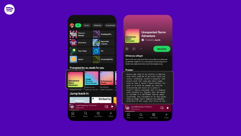 Spotify 允许你对算法拥有更多控制权这个新功能可以让你用自然语言描述你希望 Spotify 播放的内容，可以根据自己的需求越详细或越宽泛