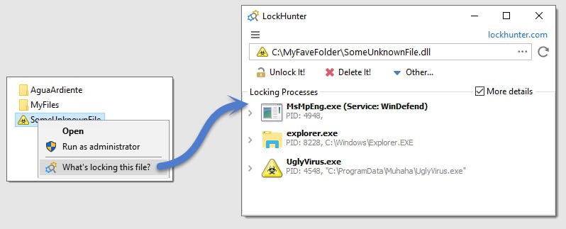 #删除 #文件解锁 #win LockHunter Windows 文件解锁工具，可解锁、删除或重命名被占用的文件，并显示占用该文件的程序