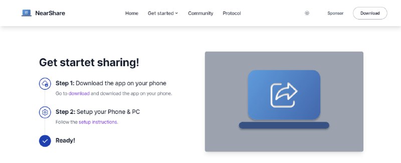 #文件传输 #局域网 #Win #开源 NearShare 一个跨平台文件传输工具，基于 Windows 10 / 11 内置的“附近共享”功能，通过 WiFi 或 蓝牙在 Windows 和 Android 间发送和接收文件、链接以及纯文本，安全快速，免费无广告