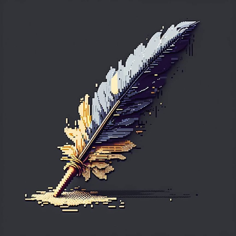 大致的 prompt 是这样：A feather pen, pixel style, using as product logo, in white background大致的 prompt 是这样：A feather pen, pixel style, using as product logo, in white background