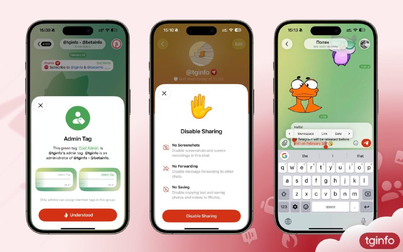 最新版Telegram 支持普通群组成员自行添加“头衔”适用于最新版iOS和Android客户端• 普通成员标签：现在，无管理员权限的群组聊天成员可以自行添加和编辑短文本标签，这些标签将显示在他们的用户名旁边