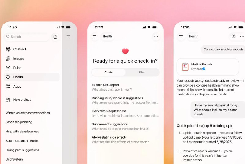 #互联网观察 ▎OpenAI 推出可接入医疗记录的 ChatGPT HealthOpenAI 于周三推出了 ChatGPT Health,这是其热门聊天机器人中的一项专门健康体验功能,允许用户安全连接医疗记录和健康应用程序
