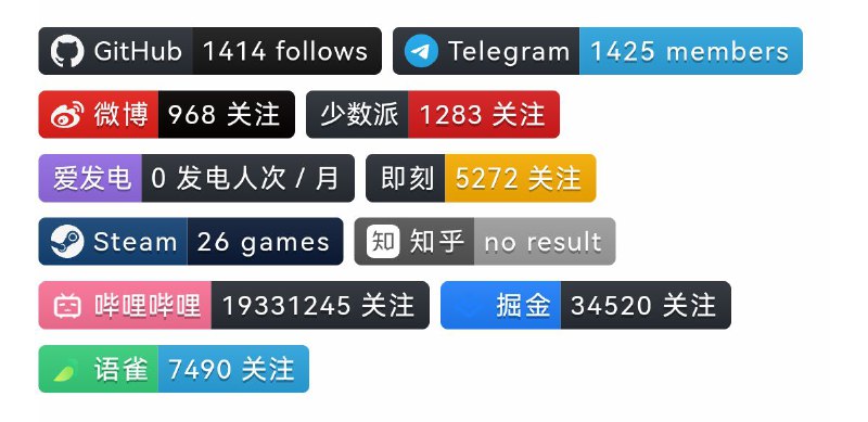 你有多少 followers？使用这个服务，可以拉取各个社交平台的 follower 并以如图的样式展示，可以嵌入网页中，比如博客的关于页面