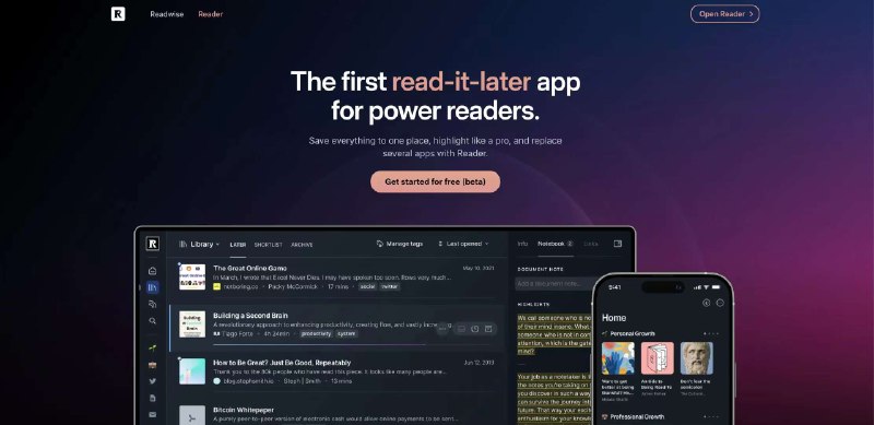 Readwise Reader —— 一站式的阅读百草园📚 Readwise Reader 是 Readwise 推出的 All in One 阅读工具，在这里它们解释了要做自有阅读器的原因，主要是想摆脱第三方阅读应用带来的限制，通过集成信息优化阅读体验，并且最重要的是促进「Reading for betterment」的阅读方式☝️ 笔者在年初订阅了 Readwise Reader，相比之前常用的 Matter，目前用下来最喜欢以下四点：🔹 跨平台同步阅读：可以支持RSS、Newsletter、EPUB 格式电子书、电子书、PDF、Twitter 内容订阅还有 Youtube 视频（自动抓取字幕）都可以无缝阅读🔹 阅读助手：嵌入了 GPT-3 的 Ghost Reader 可以帮忙总结文章、提炼高亮内容和启发性提问（经常用它来调整阅读思维）🔹 Mobile 和 PC 端体验一致：在电脑上文章没看完到手机上继续看是一个常见的阅读场景，而 Readwise Reader 的两端产品在使用体验和视觉风格上让切换没有太大的负担🔹 有讨价还价的空间：参照即友 ViviGoodenough 的方式，可以发邮件申请面向发展中国家用户的半价优惠，亲测有效🧩 总的来说 Readwise Reader 可以提升碎片化阅读时「每一片」内容的完整呈现和深度理解，而每一次高亮的灵感则成为智性的碎片被自动保存和整合，one in all频道：@RollerRollingReadwise Reader —— 一站式的阅读百草园📚 Readwise Reader 是 Readwise 推出的 All in One 阅读工具，在这里它们解释了要做自有阅读器的原因，主要是想摆脱第三方阅读应用带来的限制，通过集成信息优化阅读体验，并且最重要的是促进「Reading for betterment」的阅读方式☝️ 笔者在年初订阅了 Readwise Reader，相比之前常用的 Matter，目前用下来最喜欢以下四点：🔹 跨平台同步阅读：可以支持RSS、Newsletter、EPUB 格式电子书、电子书、PDF、Twitter 内容订阅还有 Youtube 视频（自动抓取字幕）都可以无缝阅读🔹 阅读助手：嵌入了 GPT-3 的 Ghost Reader 可以帮忙总结文章、提炼高亮内容和启发性提问（经常用它来调整阅读思维）🔹 Mobile 和 PC 端体验一致：在电脑上文章没看完到手机上继续看是一个常见的阅读场景，而 Readwise Reader 的两端产品在使用体验和视觉风格上让切换没有太大的负担🔹 有讨价还价的空间：参照即友 ViviGoodenough 的方式，可以发邮件申请面向发展中国家用户的半价优惠，亲测有效🧩 总的来说 Readwise Reader 可以提升碎片化阅读时「每一片」内容的完整呈现和深度理解，而每一次高亮的灵感则成为智性的碎片被自动保存和整合，one in all频道：@RollerRolling