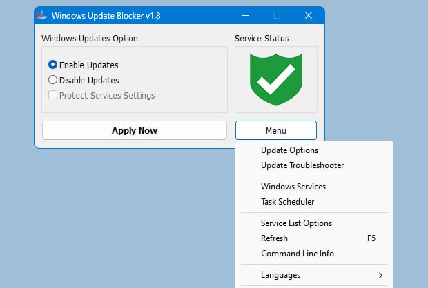 #Windows #系统 #禁止更新 Windows Update Blocker Windows 自动更新控制工具，可一键完全禁用或启用 Windows 自动更新服务，无需在系统设置中反复折腾，并可勾选 Protect Service Settings 以防止其他程序或系统自身自动改回更新状态，支持 XP、Vista、7、8、8.1、10 以及 Windows 11 在内的多个版本，免费无广告，绿色免安装