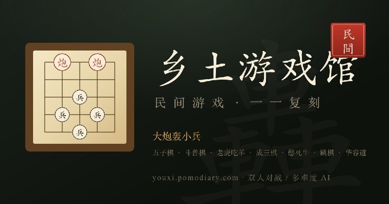 #趣站 #游戏🕹 乡土游戏馆 - 一个中国民间传统游戏在线复刻网站网站以乡土为核心，复刻了一系列接地气的民间棋类和益智游戏，包括大炮轰小兵、西瓜棋（包棋）、老虎吃羊、三斜棋（五虎棋）、五子棋、斗兽棋以及数字华容道（滑块拼图）等