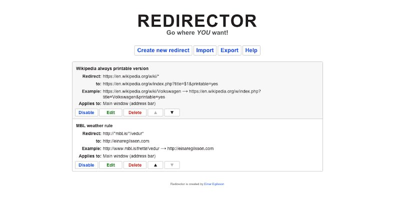 #插件 #重定向 #开源 Redirector 网页重定向插件，可通过自定义规则，将特定网址自动重定向到其他网址，如从移动版重定向到桌面版、从 HTTPS 重定向到 HTTP 协议、删除网页跟踪参数、YouTube Shorts 重定向到常规 YouTube 等，可同时处理多个 URL 模式，支持正则表达式和通配符匹配，免费使用，无需注册