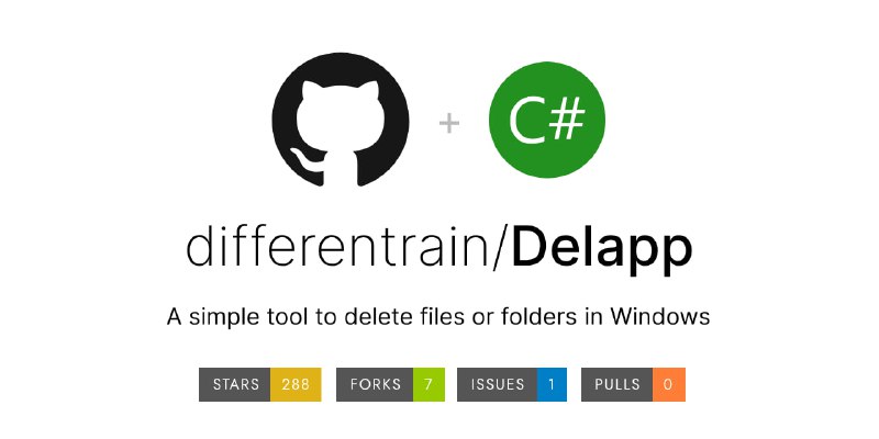 #文件删除 #Win #开源 Delapp 一个删除文件和文件夹的简易工具，可以删除被占用的文件：被其他程序打开的文件、正在运行中的程序及其 dll 文件