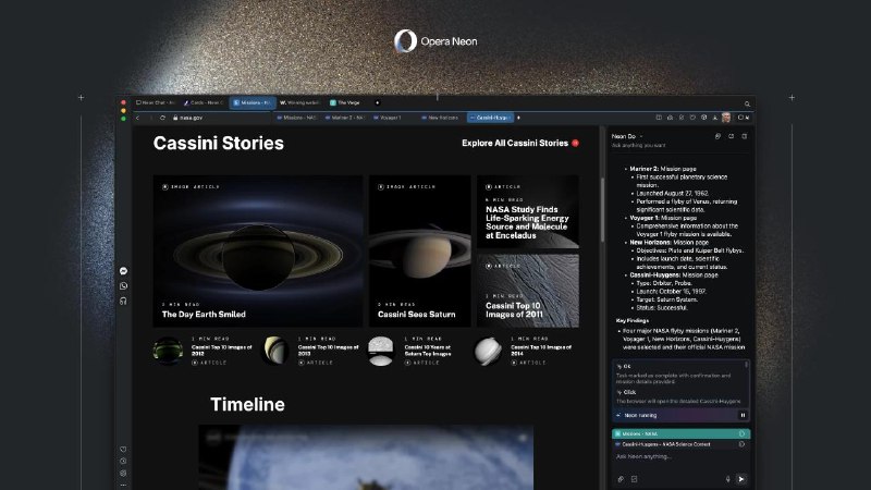 Opera Neon代理AI浏览器正式发布 月费19.9美元今年早些时候，  Opera 发布了其首款智能浏览器 Neon 