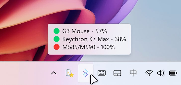 #电量 #蓝牙 #开源 BlueGauge 蓝牙设备电量显示与监控工具，可在托盘显示指定蓝牙设备的电量，另支持低电量通知、断开通知、自定义电量图标等功能，日常使用无限鼠标、键盘和耳机的可以体验一下，可能会遇到兼容问题无法使用，免费开源