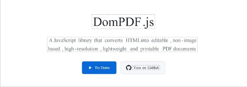 #PDF #文件转换🔄 dompdf - 一种全新的前端 HTML 转矢量 PDF 方案🌐 在线体验dompdf.js 是一个开源的 js 库，不需要服务器，只需要前端一行代码就可以将 html 页面转成矢量PDF文件