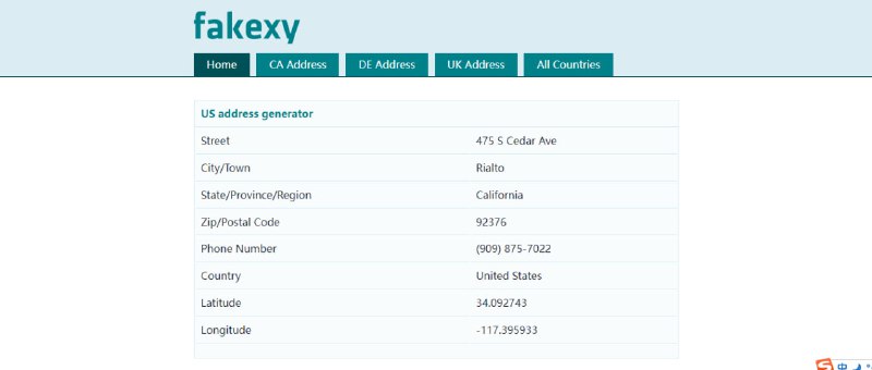 #虚拟身份 #生成 #web Fakexy 国外虚拟地址生成工具，涵盖了数十个国家，生成的信息也不仅仅是地址，还包括邮编、电话、姓名、身份证、信用卡等多种信息，免费使用，无需注册