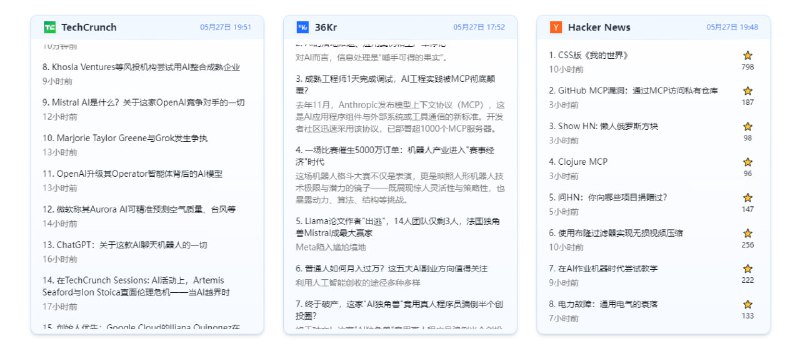 #资讯 #热榜 AI今日热榜 AI 资讯聚合平台，实时整合 50+ 全球顶尖信息源，包括 arXiv、GitHub、Hacker News、TechCrunch、MIT News、A16Z、Hugging Face 等，涵盖 AI 新闻、研究、工具与趋势，全天 24 小时自动更新，结合人工与 AI 双重筛选，点击可跳转至原文，有需要的可以看看